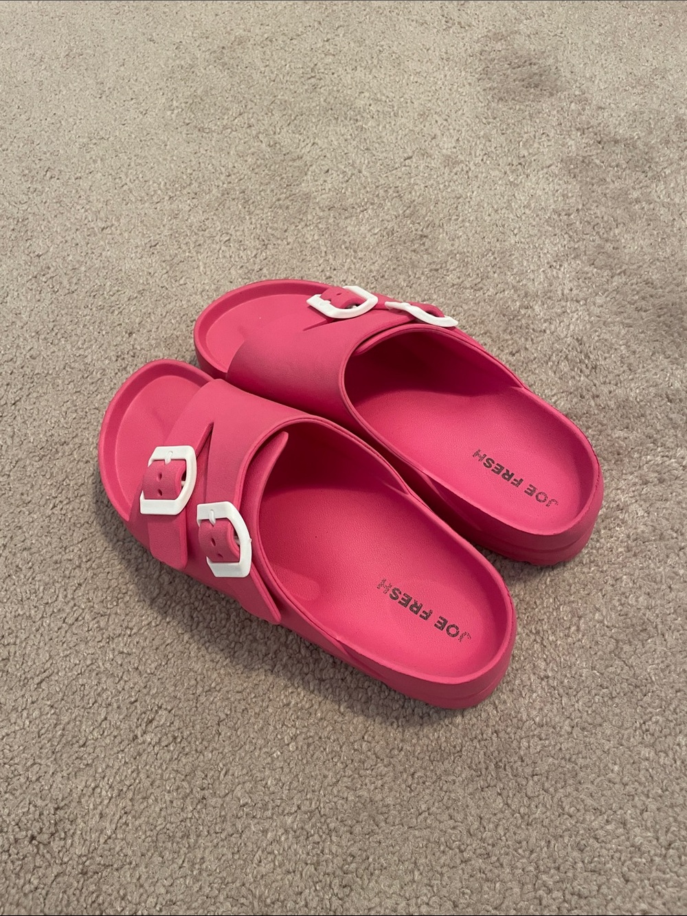 Joe Fresh Bright Pink Slide Sandals with White Buckles